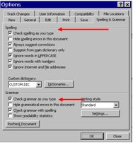 M S word options menu