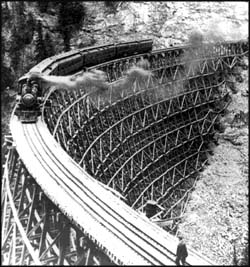 train crossing wooden trestle