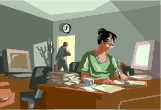 A woman working at her desk