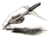 A hand holding a pen