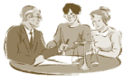 Three people in a meeting