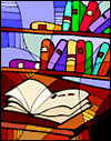 graphic: bookshelf and desk