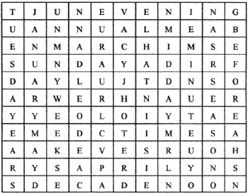 graphic of a word find puzzle (a large square divided into many smaller squares with a letter in each square)