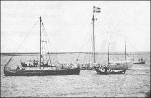 Islendingur and the other replica ships at L'Anse aux Meadows.