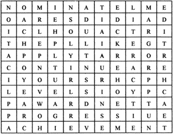graphic of a word find puzzle (a large square divided into many smaller squares with a letter in each square)