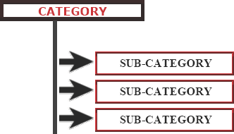 graphic of Category box with three right arrows, each  pointing at a Sub-Category box
